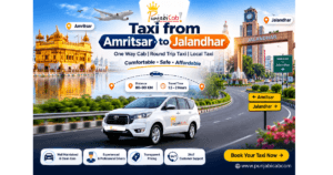 Amritsar to Jalandhar taxi service by Punjabi Cab featuring one way cab, round trip taxi, clean Innova car, Golden Temple, Jalandhar city, affordable outstation taxi booking.